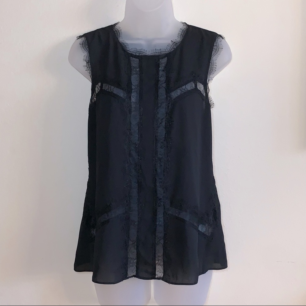 Chelsea28 Womens Lace Chiffon Keyhole Back Jewel Neck Sleeveless Blouse - Sz. M